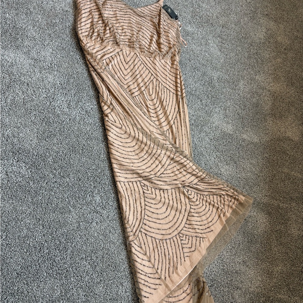 Adrianna Papell Beige Patterned Maxi Dress